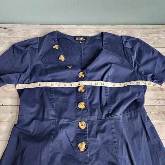 Eloquii Button Front A-Line Navy Blue Dress Size 16 - Picture 7 of 10
